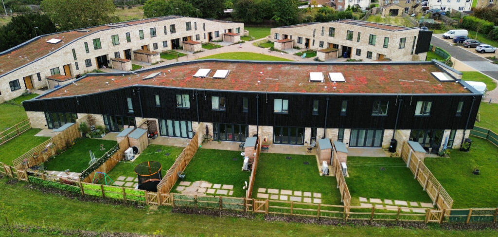 Aerial view of new almshouses at More's Meadow